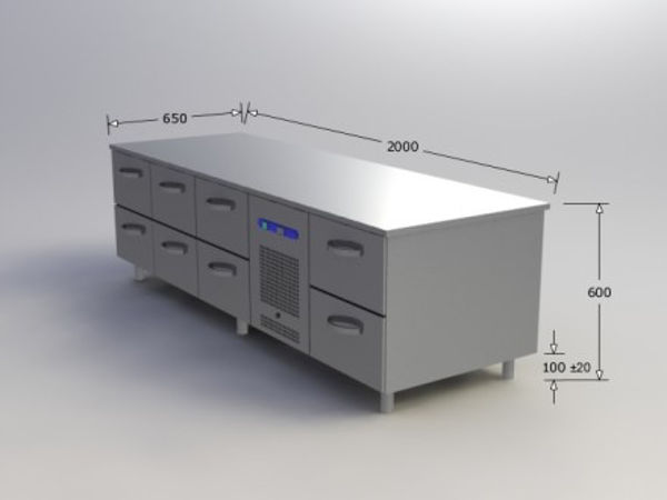 Mynd Kæliborð undir grill 200cm m.8skúffum