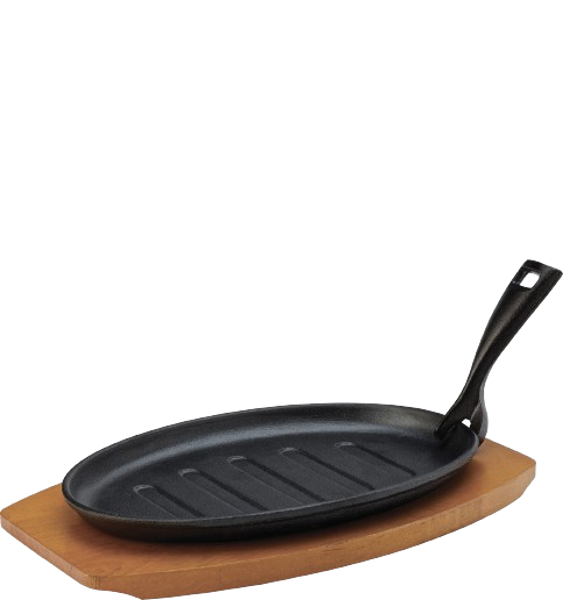 Mynd Cast iron oval platti m/viðarplatta 24cm